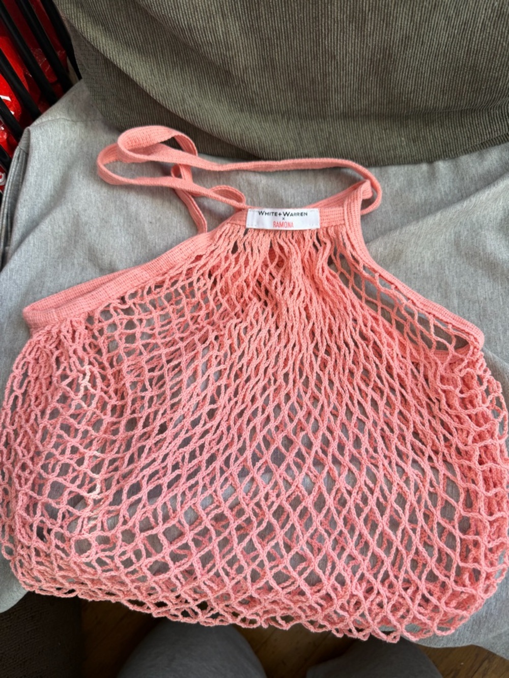 White + Warren Coral Knit Mesh Tote Bag